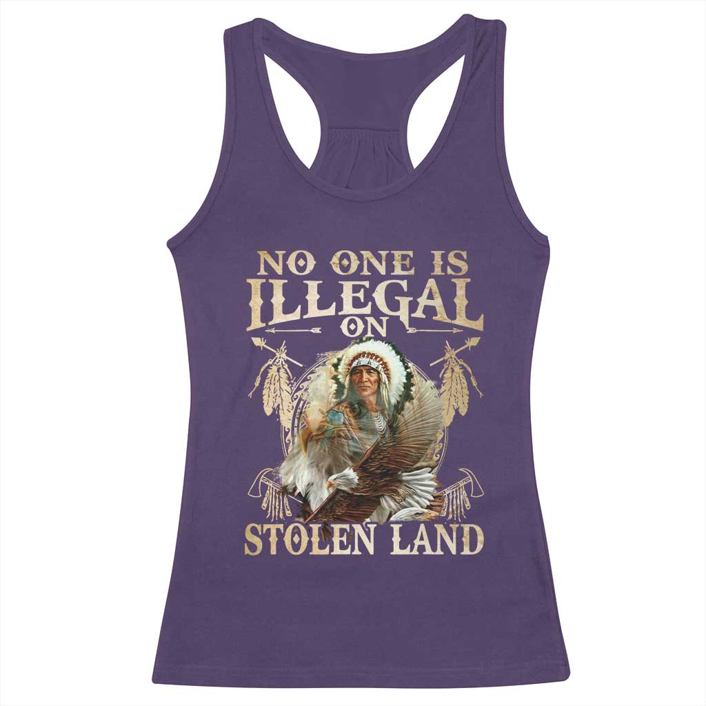 Native American Racerback Tank Top No One Is Illegal On Stolen Land Eagle Tribe TS11 Purple Print Your Wear