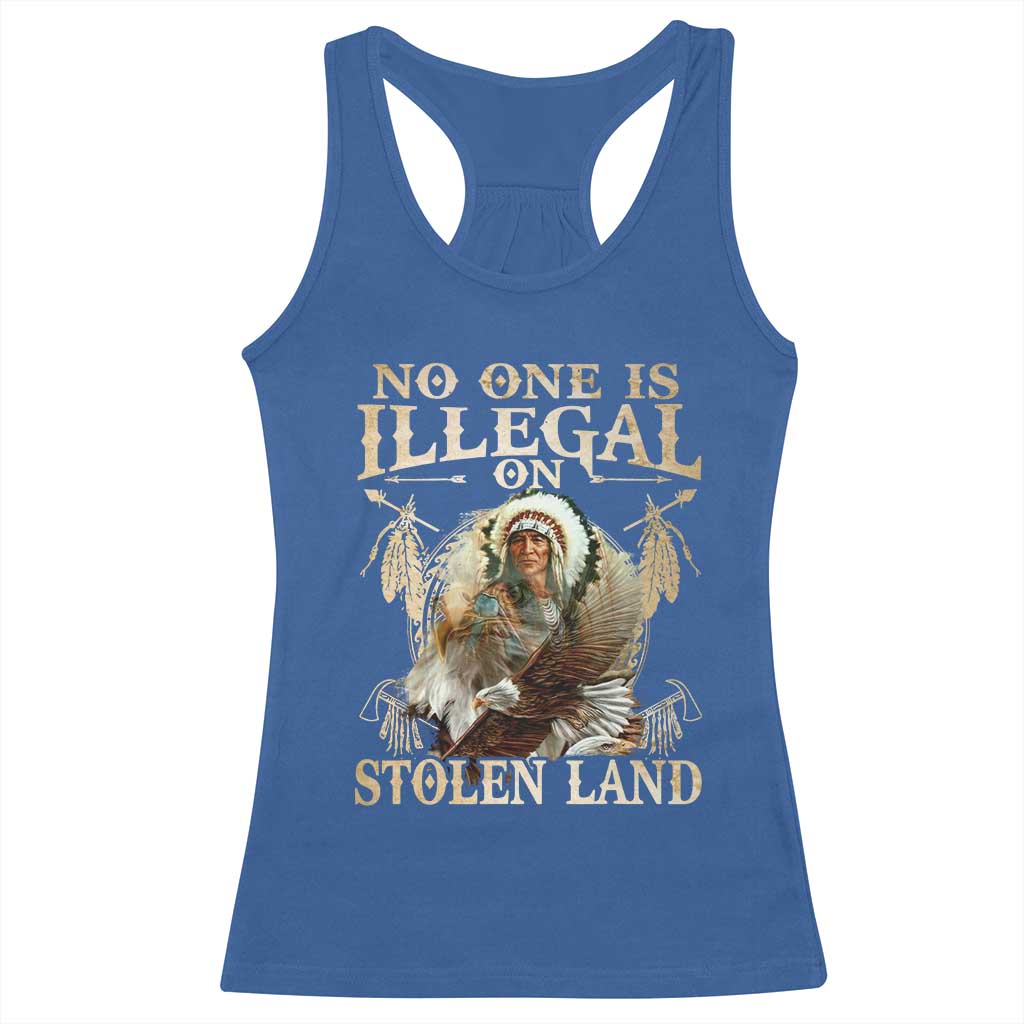 Native American Racerback Tank Top No One Is Illegal On Stolen Land Eagle Tribe TS11 Royal Blue Print Your Wear