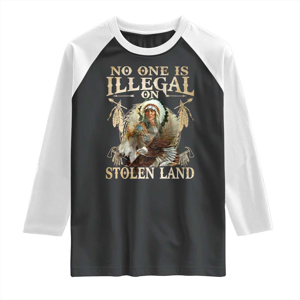 Native American Raglan Shirt No One Is Illegal On Stolen Land Eagle Tribe TS11 Black White Print Your Wear