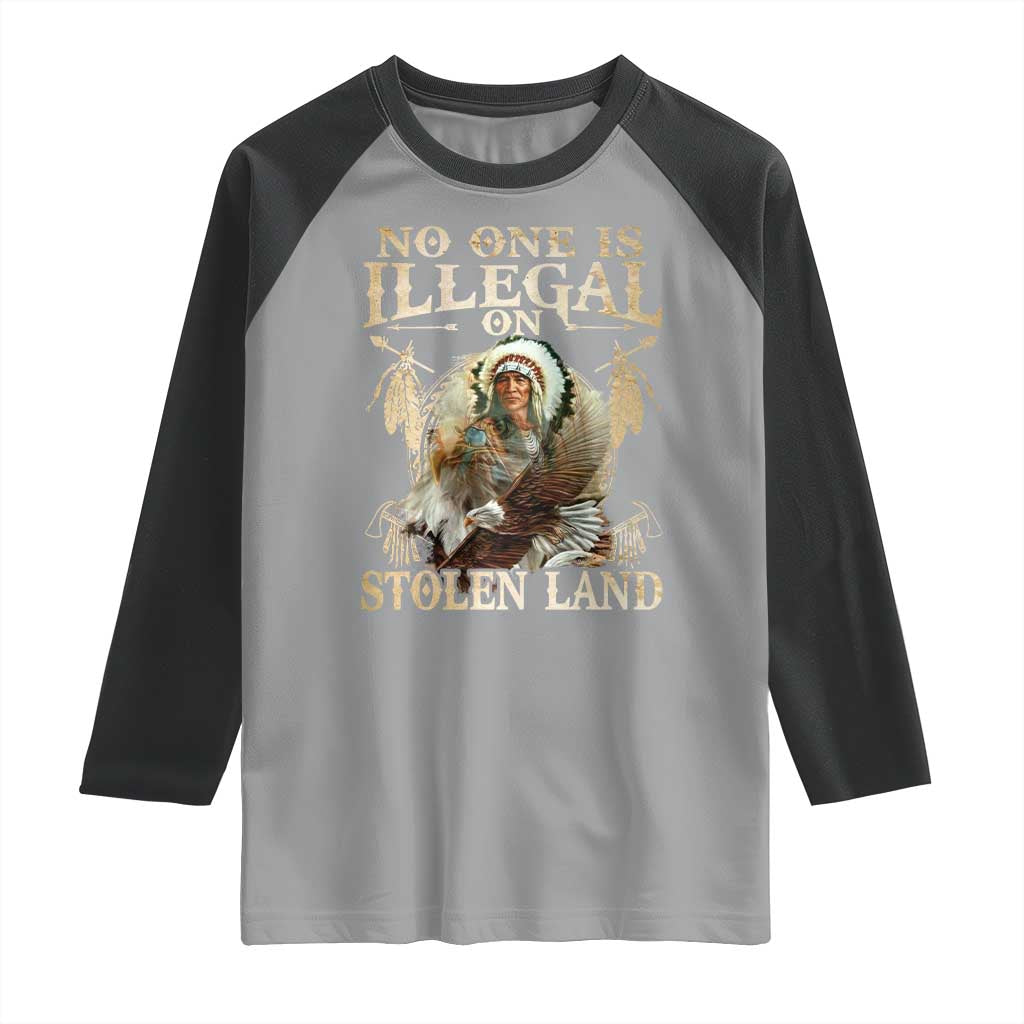 Native American Raglan Shirt No One Is Illegal On Stolen Land Eagle Tribe TS11 Sport Gray Black Print Your Wear
