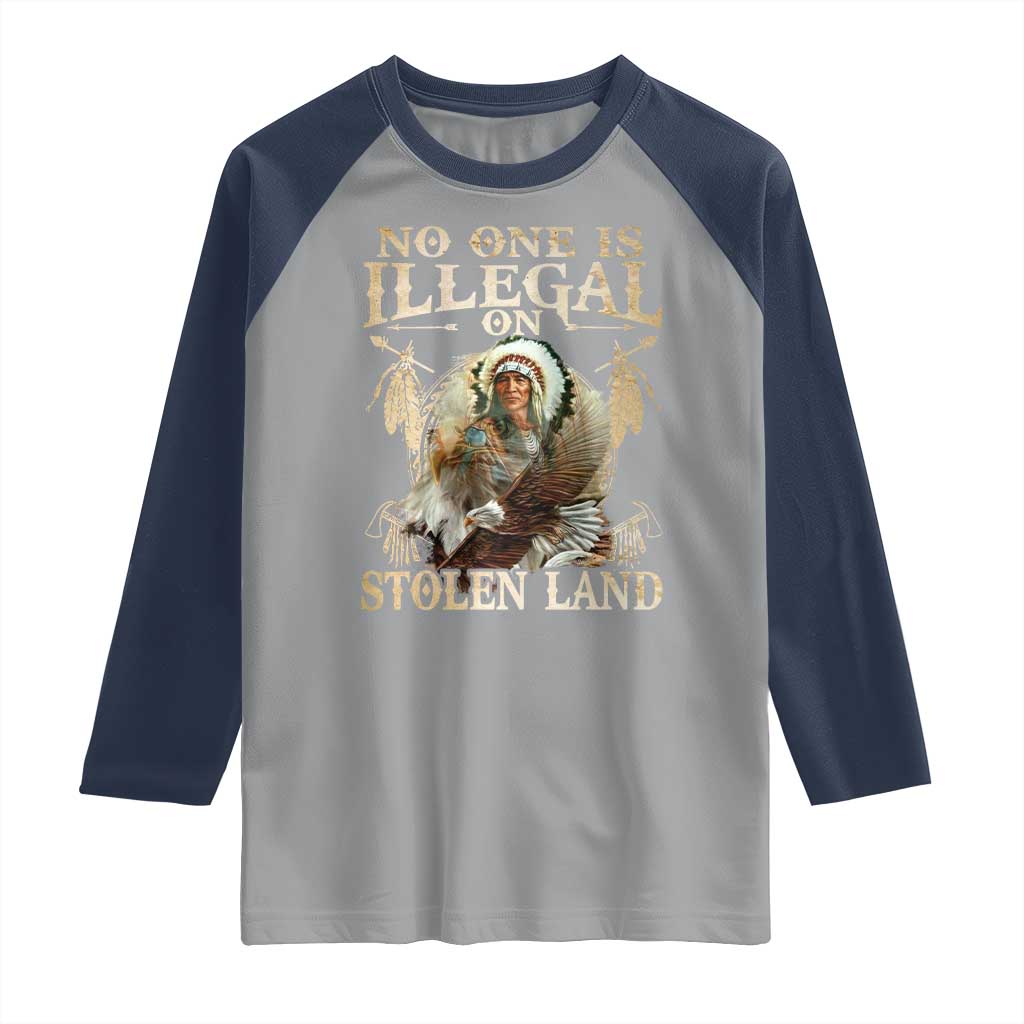 Native American Raglan Shirt No One Is Illegal On Stolen Land Eagle Tribe TS11 Sport Gray Navy Print Your Wear