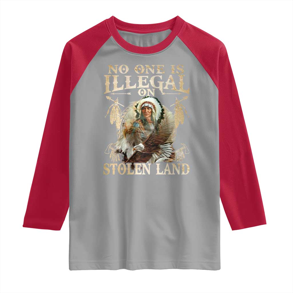 Native American Raglan Shirt No One Is Illegal On Stolen Land Eagle Tribe TS11 Sport Gray Red Print Your Wear