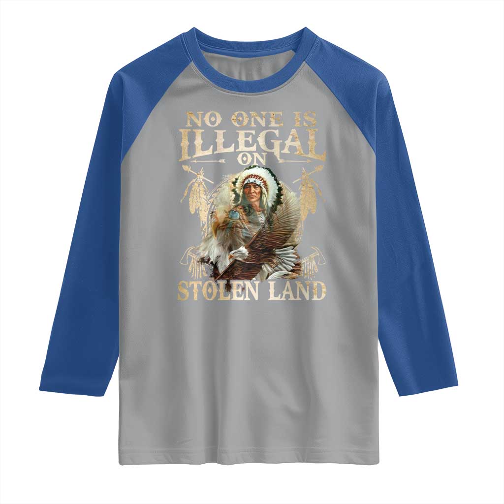Native American Raglan Shirt No One Is Illegal On Stolen Land Eagle Tribe TS11 Sport Gray Royal Print Your Wear
