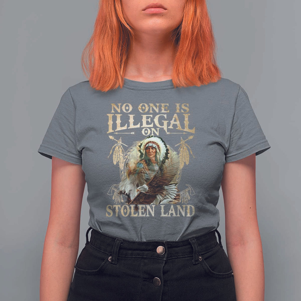 Native American T Shirt For Women No One Is Illegal On Stolen Land Eagle Tribe TS11 Charcoal Print Your Wear