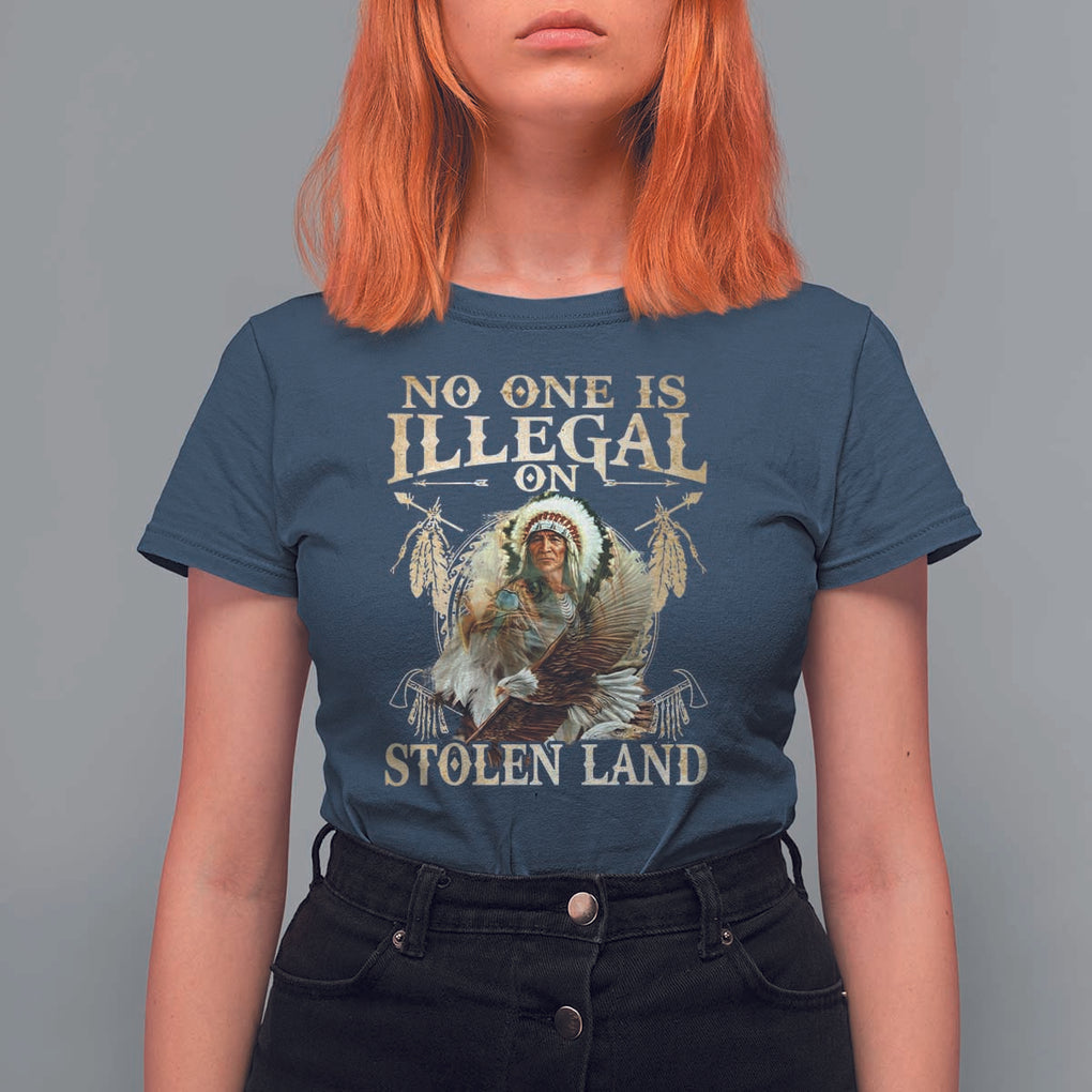 Native American T Shirt For Women No One Is Illegal On Stolen Land Eagle Tribe TS11 Navy Print Your Wear
