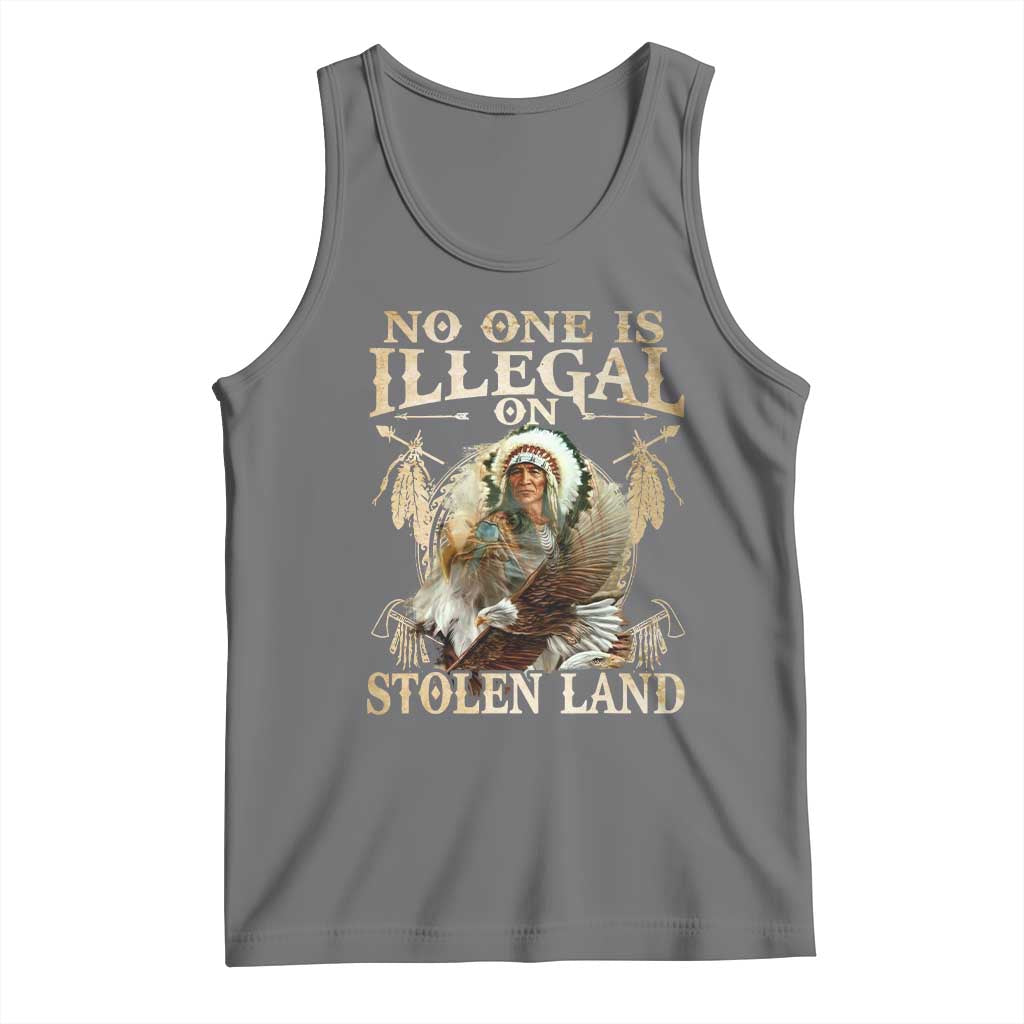 Native American Tank Top No One Is Illegal On Stolen Land Eagle Tribe TS11 Black Heather Print Your Wear