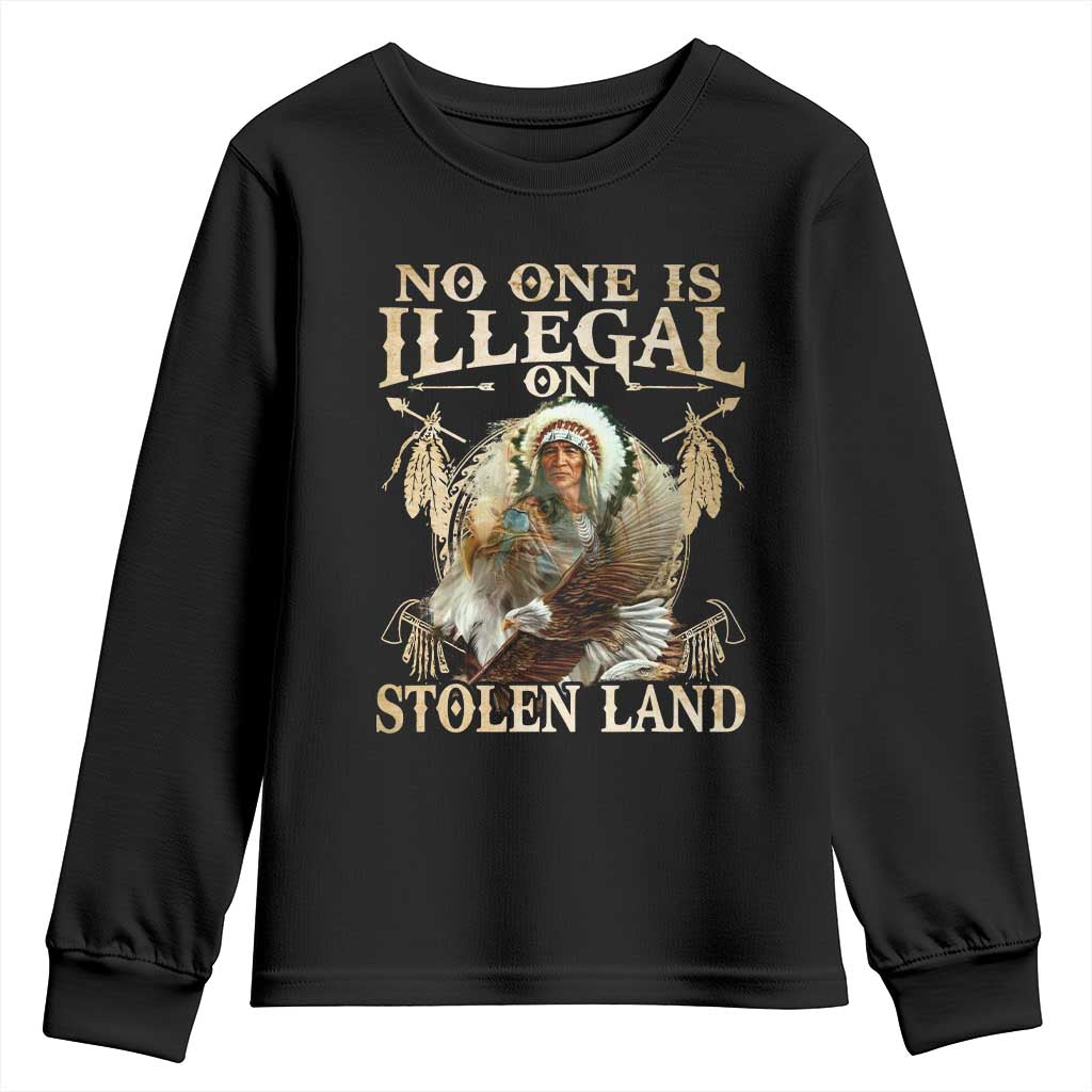 Native American Youth Sweatshirt No One Is Illegal On Stolen Land Eagle Tribe TS11 Black Print Your Wear