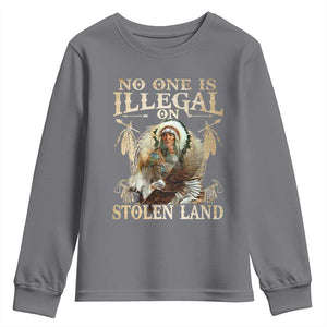 Native American Youth Sweatshirt No One Is Illegal On Stolen Land Eagle Tribe TS11 Charcoal Print Your Wear