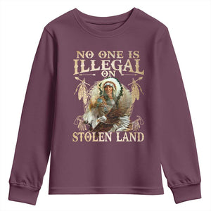 Native American Youth Sweatshirt No One Is Illegal On Stolen Land Eagle Tribe TS11 Maroon Print Your Wear