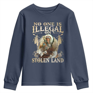 Native American Youth Sweatshirt No One Is Illegal On Stolen Land Eagle Tribe TS11 Navy Print Your Wear