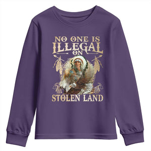 Native American Youth Sweatshirt No One Is Illegal On Stolen Land Eagle Tribe TS11 Purple Print Your Wear