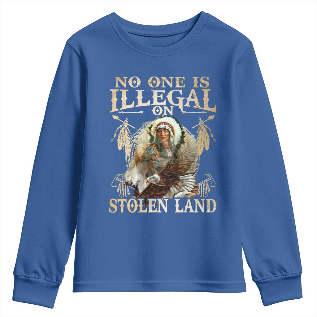 Native American Youth Sweatshirt No One Is Illegal On Stolen Land Eagle Tribe TS11 Royal Blue Print Your Wear