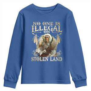 Native American Youth Sweatshirt No One Is Illegal On Stolen Land Eagle Tribe TS11 Royal Blue Print Your Wear
