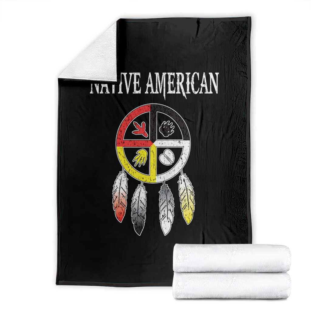 Native American Throw Blanket Medicine Wheel Dreamcatcher Spirit Animal Paws TS11 Black Print Your Wear