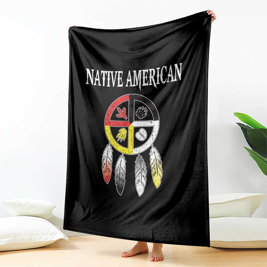 Native American Throw Blanket Medicine Wheel Dreamcatcher Spirit Animal Paws TS11 Print Your Wear
