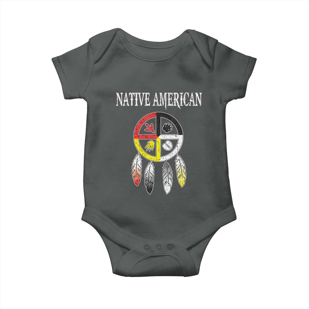 Native American Baby Onesie Medicine Wheel Dreamcatcher Spirit Animal Paws TS11 Dark Heather Print Your Wear