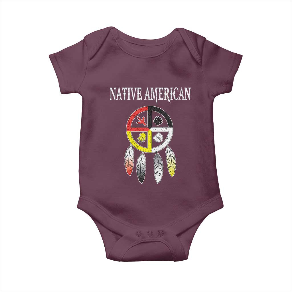 Native American Baby Onesie Medicine Wheel Dreamcatcher Spirit Animal Paws TS11 Maroon Print Your Wear