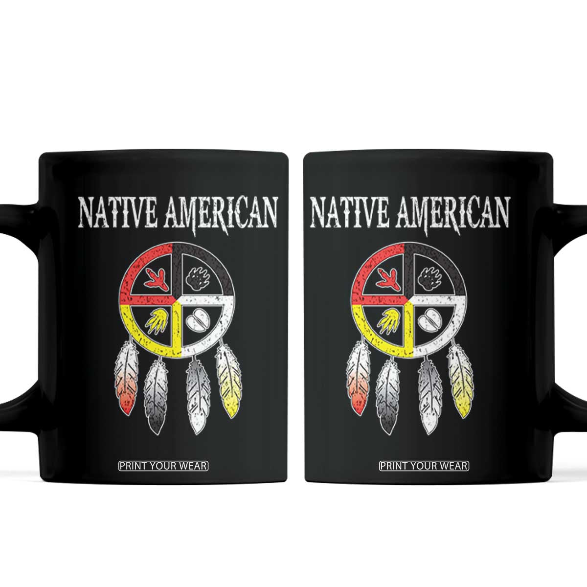 Native American Coffee Mug Medicine Wheel Dreamcatcher Spirit Animal Paws TS11 Black Print Your Wear