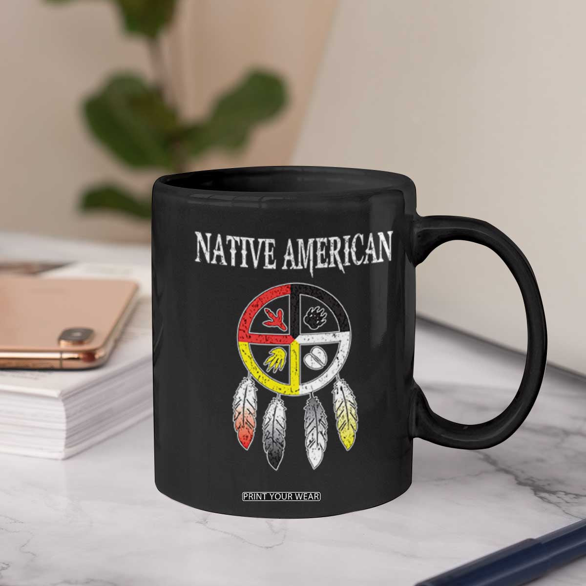 Native American Coffee Mug Medicine Wheel Dreamcatcher Spirit Animal Paws TS11 Print Your Wear