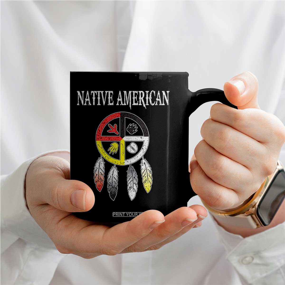 Native American Coffee Mug Medicine Wheel Dreamcatcher Spirit Animal Paws TS11 Print Your Wear