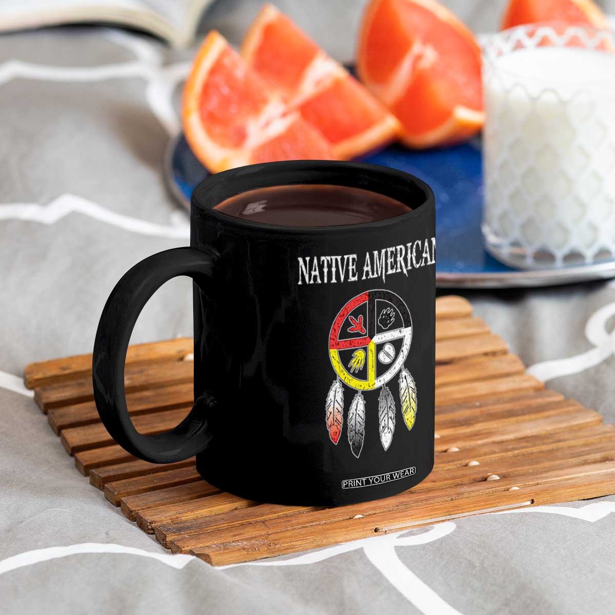Native American Coffee Mug Medicine Wheel Dreamcatcher Spirit Animal Paws TS11 Print Your Wear