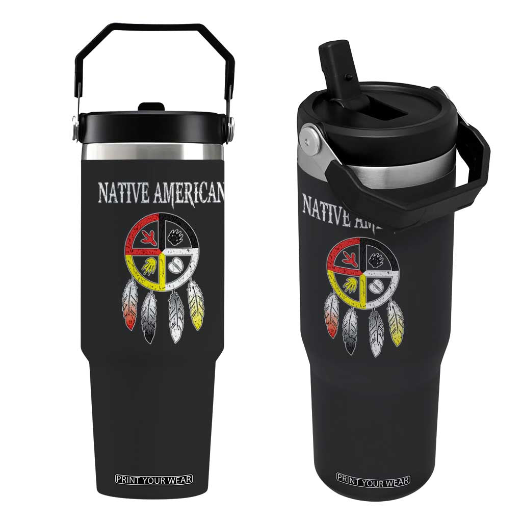 Native American Flip Straw Tumbler Medicine Wheel Dreamcatcher Spirit Animal Paws TS11 One Size: 30 oz Black Print Your Wear
