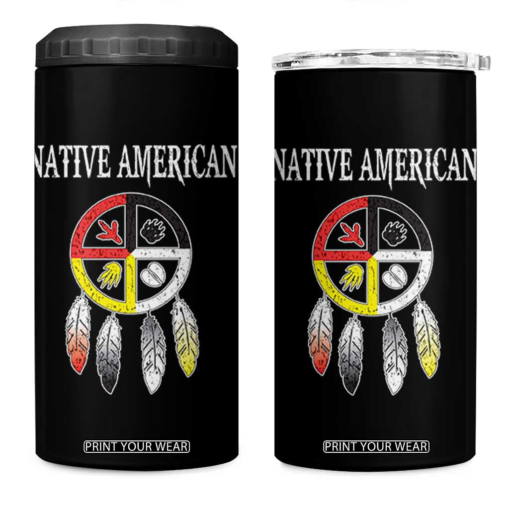 Native American 4 in 1 Can Cooler Tumbler Medicine Wheel Dreamcatcher Spirit Animal Paws TS11 One Size: 16 oz Black Print Your Wear