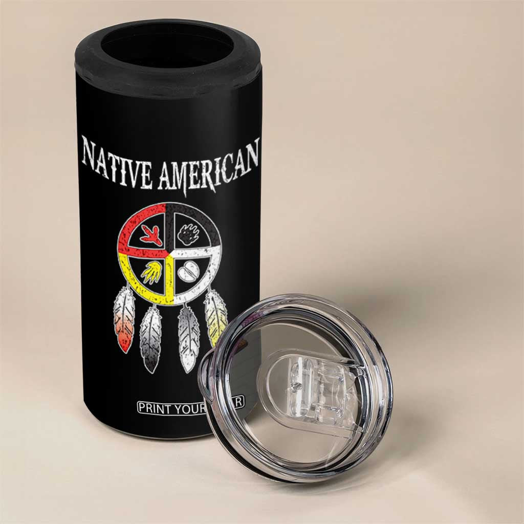 Native American 4 in 1 Can Cooler Tumbler Medicine Wheel Dreamcatcher Spirit Animal Paws TS11 Print Your Wear