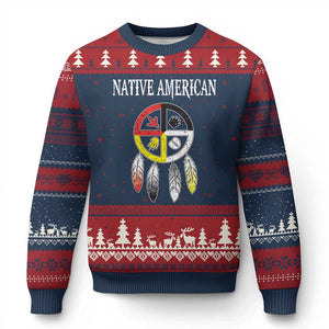 Native American Ugly Christmas Sweater Medicine Wheel Dreamcatcher Spirit Animal Paws TS11 Navy Red Print Your Wear