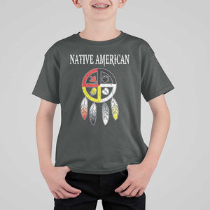 Native American T Shirt For Kid Medicine Wheel Dreamcatcher Spirit Animal Paws TS11 Dark Heather Print Your Wear