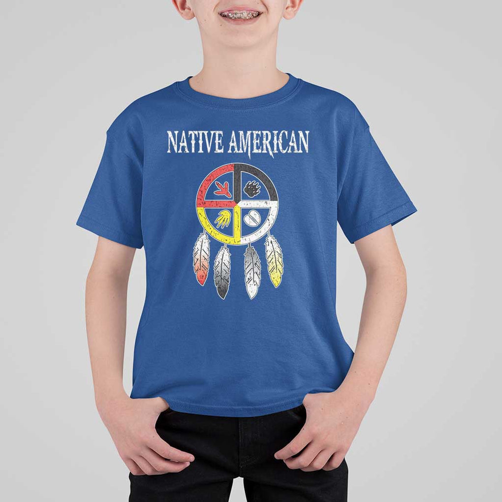 Native American T Shirt For Kid Medicine Wheel Dreamcatcher Spirit Animal Paws TS11 Royal Blue Print Your Wear