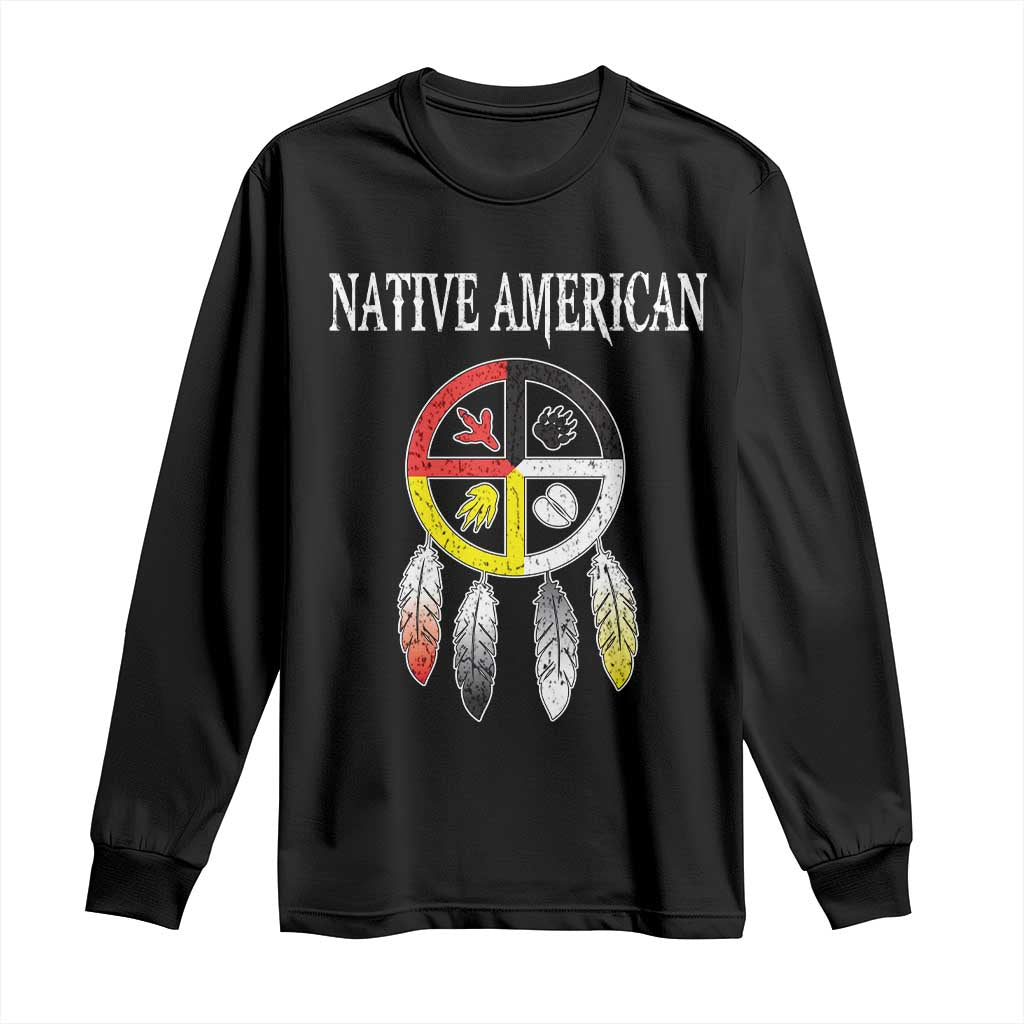 Native American Long Sleeve Shirt Medicine Wheel Dreamcatcher Spirit Animal Paws TS11 Black Print Your Wear