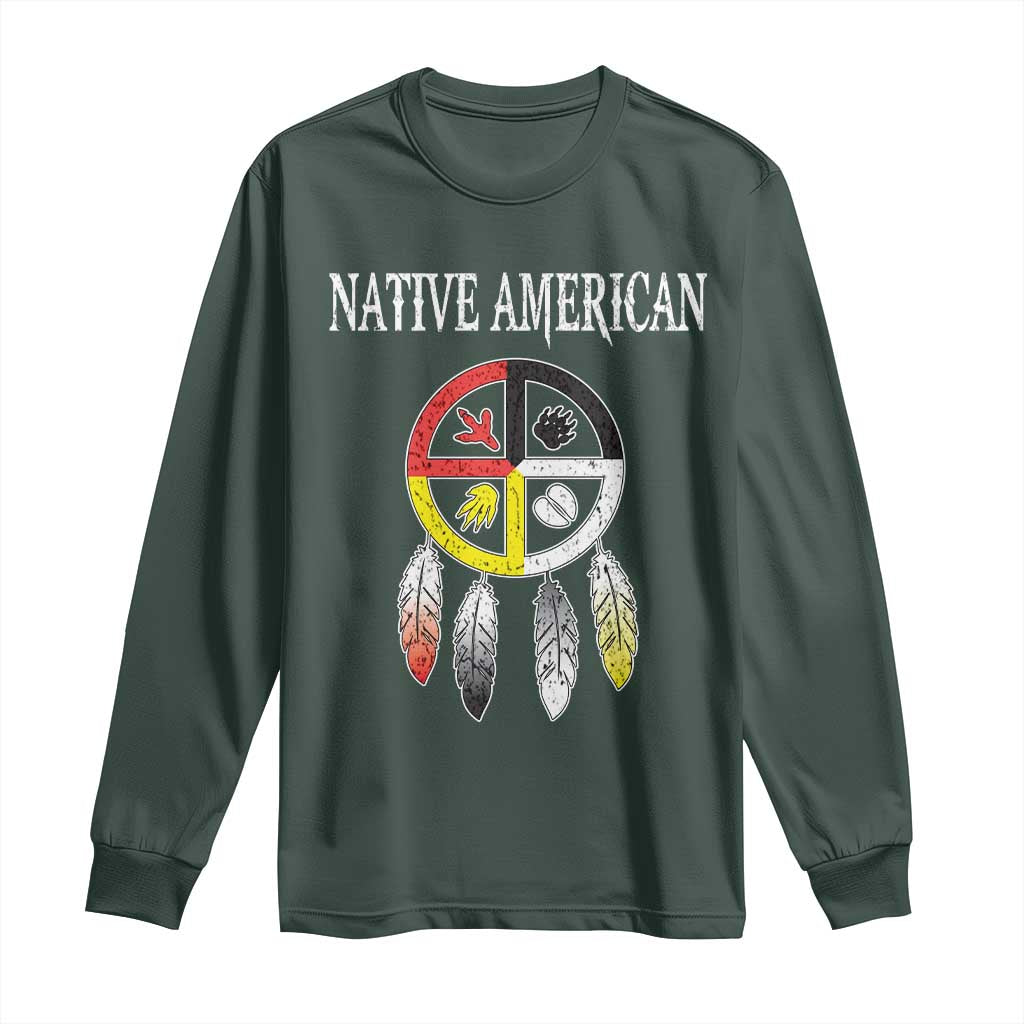 Native American Long Sleeve Shirt Medicine Wheel Dreamcatcher Spirit Animal Paws TS11 Dark Forest Green Print Your Wear