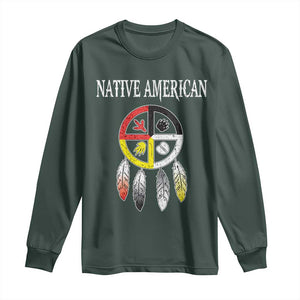Native American Long Sleeve Shirt Medicine Wheel Dreamcatcher Spirit Animal Paws TS11 Dark Forest Green Print Your Wear