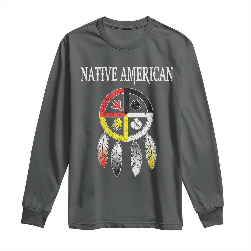 Native American Long Sleeve Shirt Medicine Wheel Dreamcatcher Spirit Animal Paws TS11 Dark Heather Print Your Wear