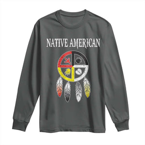 Native American Long Sleeve Shirt Medicine Wheel Dreamcatcher Spirit Animal Paws TS11 Dark Heather Print Your Wear