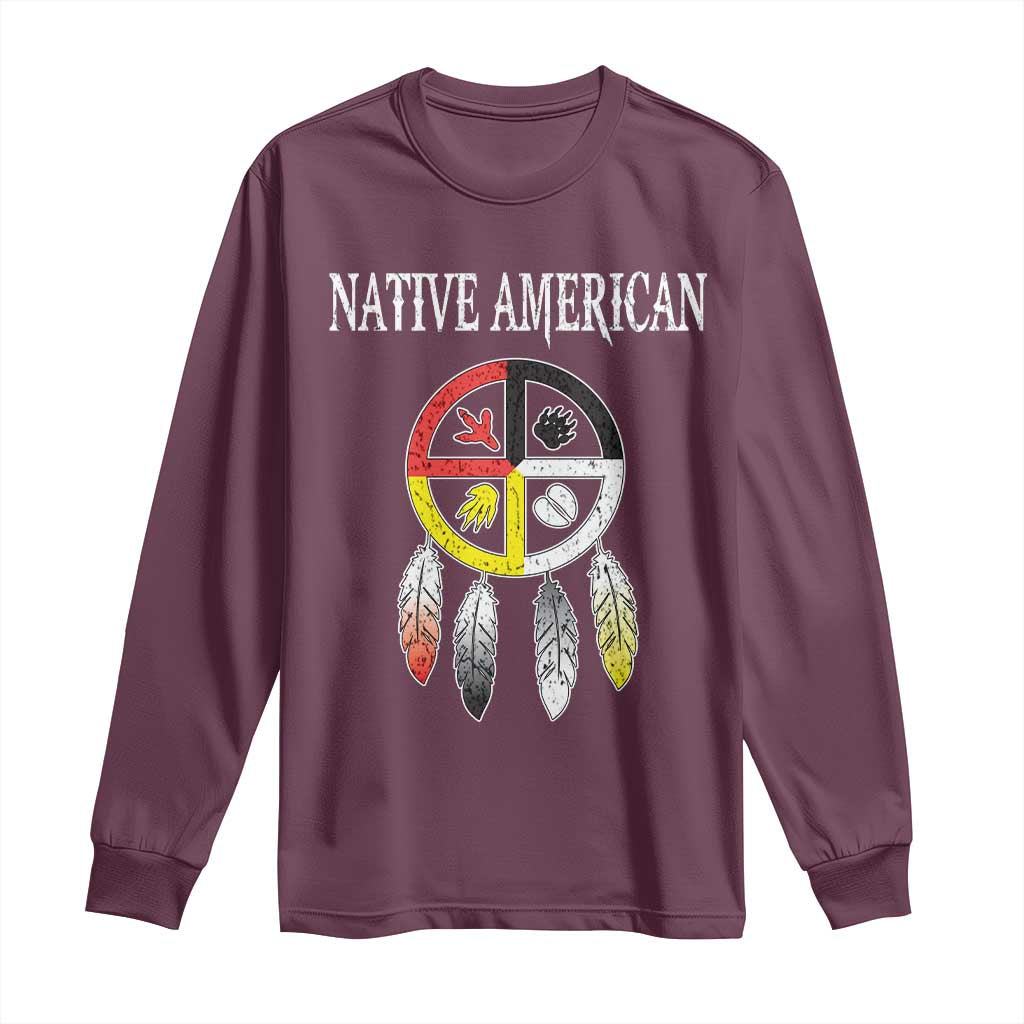 Native American Long Sleeve Shirt Medicine Wheel Dreamcatcher Spirit Animal Paws TS11 Maroon Print Your Wear