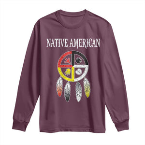 Native American Long Sleeve Shirt Medicine Wheel Dreamcatcher Spirit Animal Paws TS11 Maroon Print Your Wear