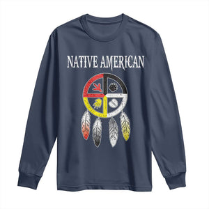 Native American Long Sleeve Shirt Medicine Wheel Dreamcatcher Spirit Animal Paws TS11 Navy Print Your Wear
