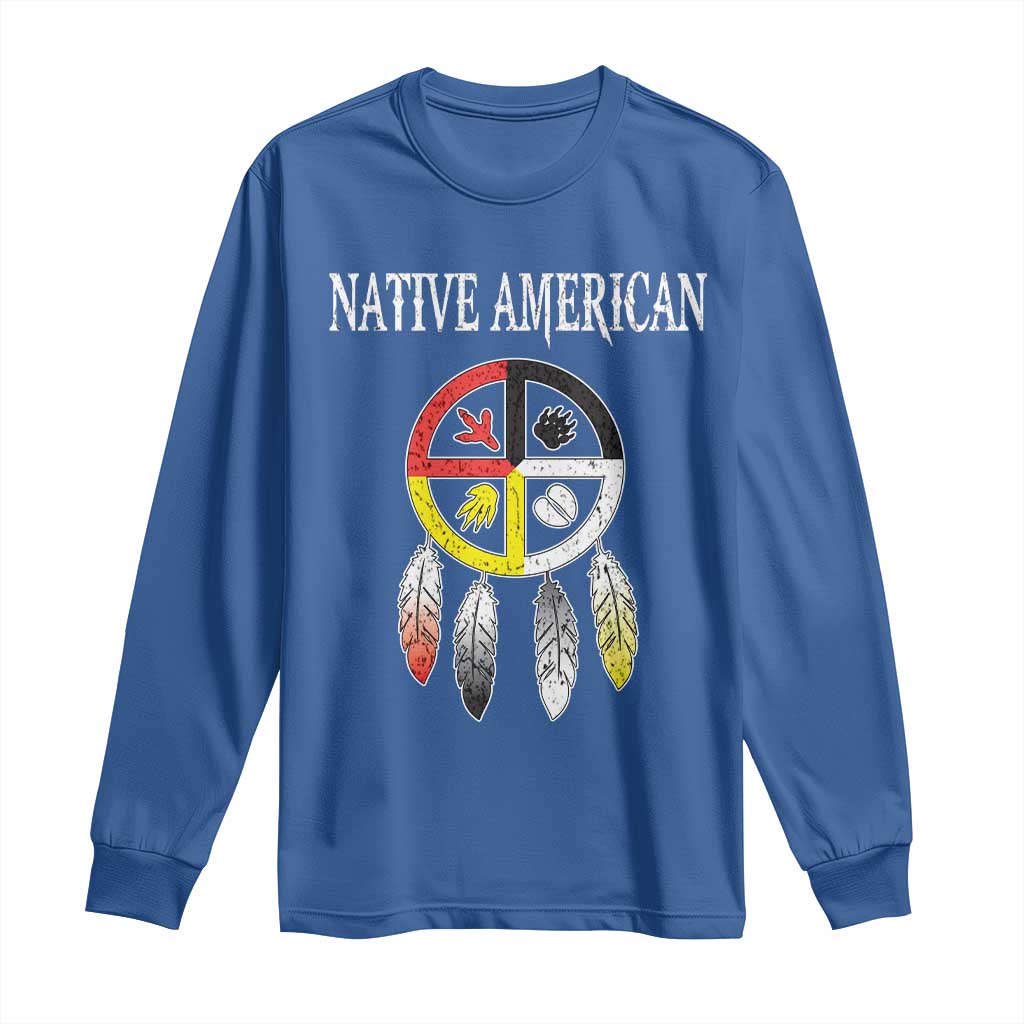 Native American Long Sleeve Shirt Medicine Wheel Dreamcatcher Spirit Animal Paws TS11 Royal Blue Print Your Wear