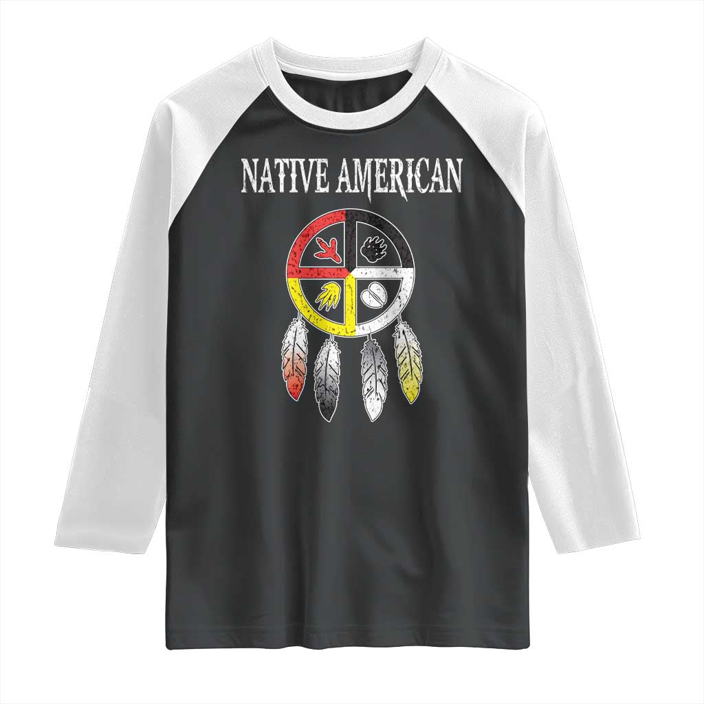 Native American Raglan Shirt Medicine Wheel Dreamcatcher Spirit Animal Paws TS11 Black White Print Your Wear