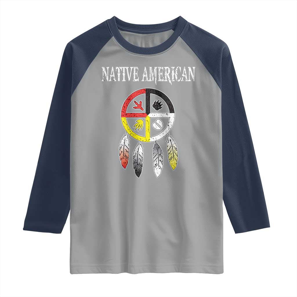 Native American Raglan Shirt Medicine Wheel Dreamcatcher Spirit Animal Paws TS11 Sport Gray Navy Print Your Wear