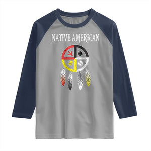 Native American Raglan Shirt Medicine Wheel Dreamcatcher Spirit Animal Paws TS11 Sport Gray Navy Print Your Wear