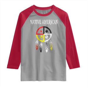 Native American Raglan Shirt Medicine Wheel Dreamcatcher Spirit Animal Paws TS11 Sport Gray Red Print Your Wear