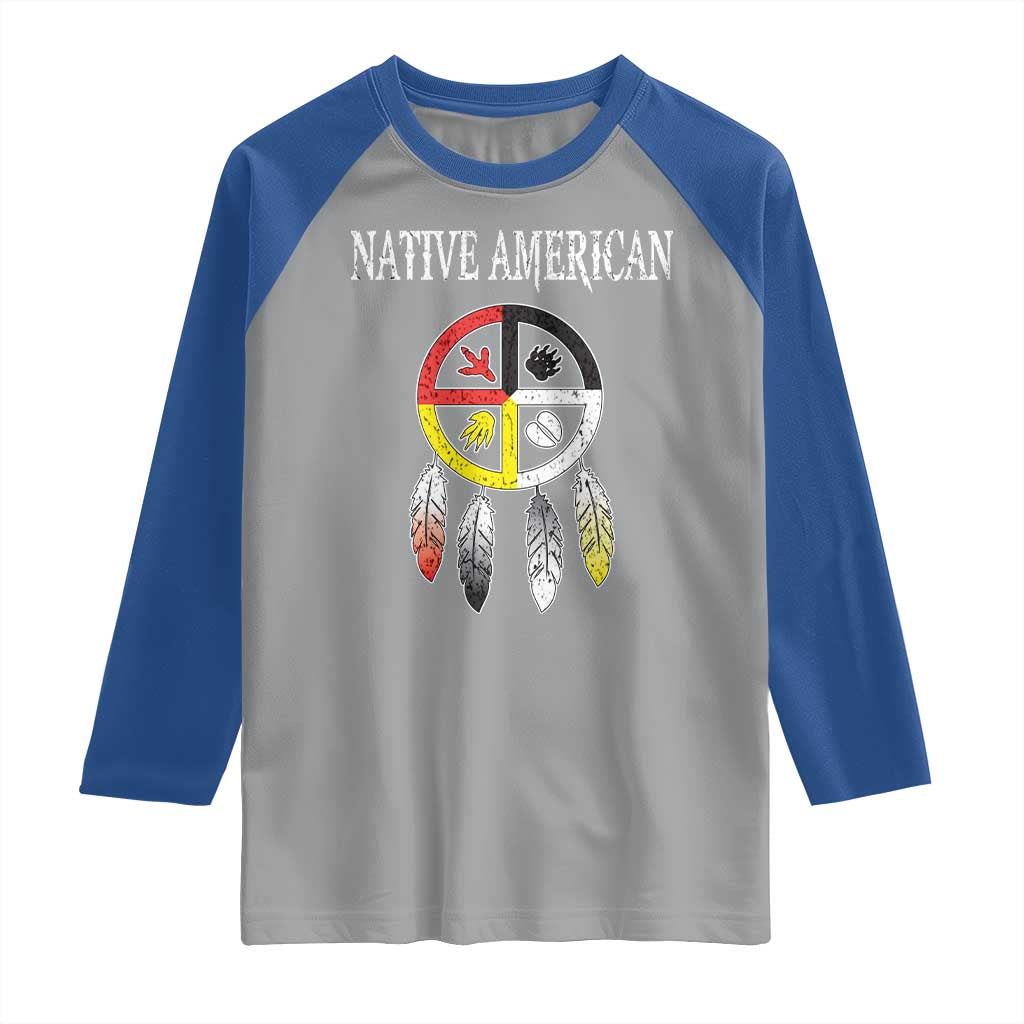 Native American Raglan Shirt Medicine Wheel Dreamcatcher Spirit Animal Paws TS11 Sport Gray Royal Print Your Wear