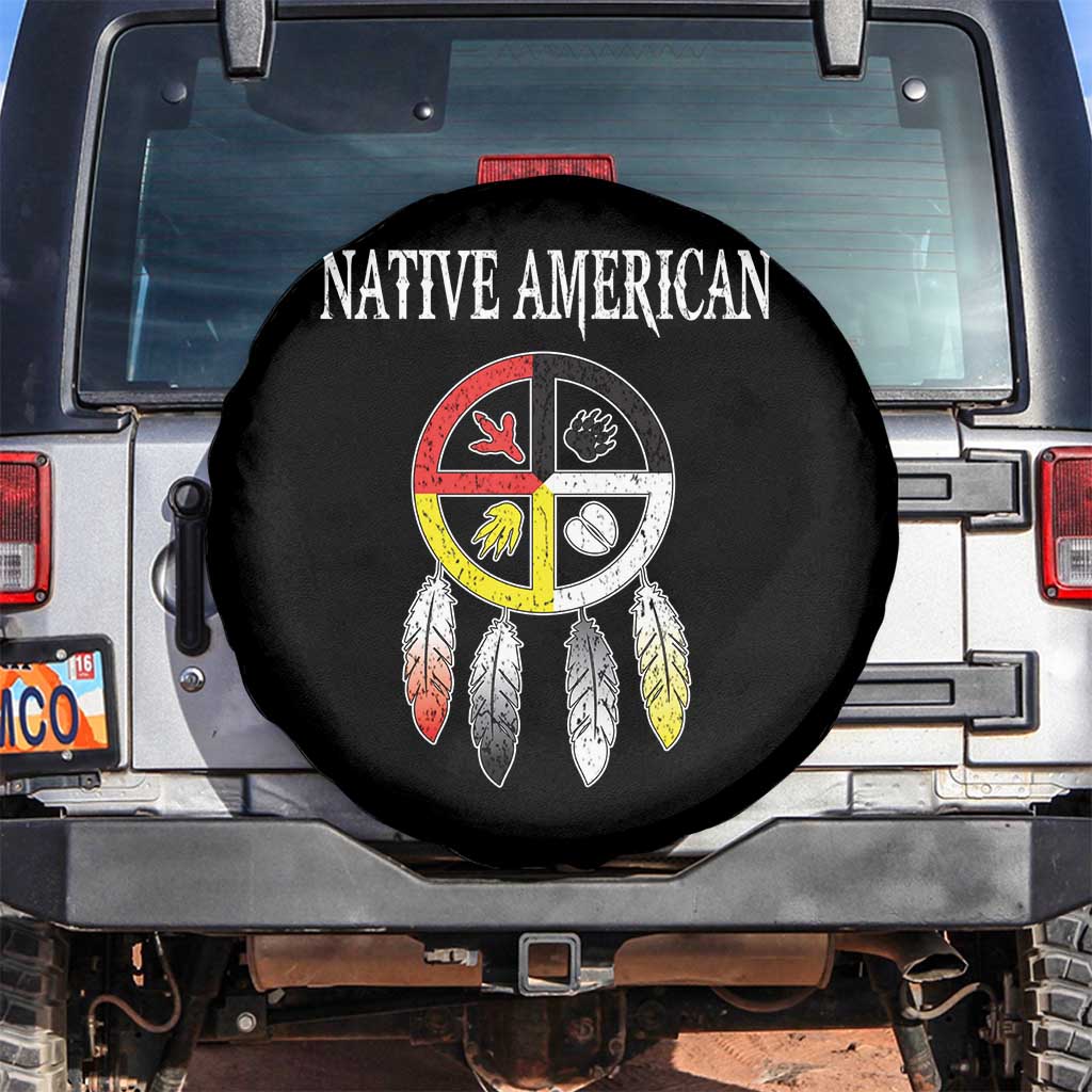 Native American Spare Tire Cover Medicine Wheel Dreamcatcher Spirit Animal Paws TS11 No hole Black Print Your Wear