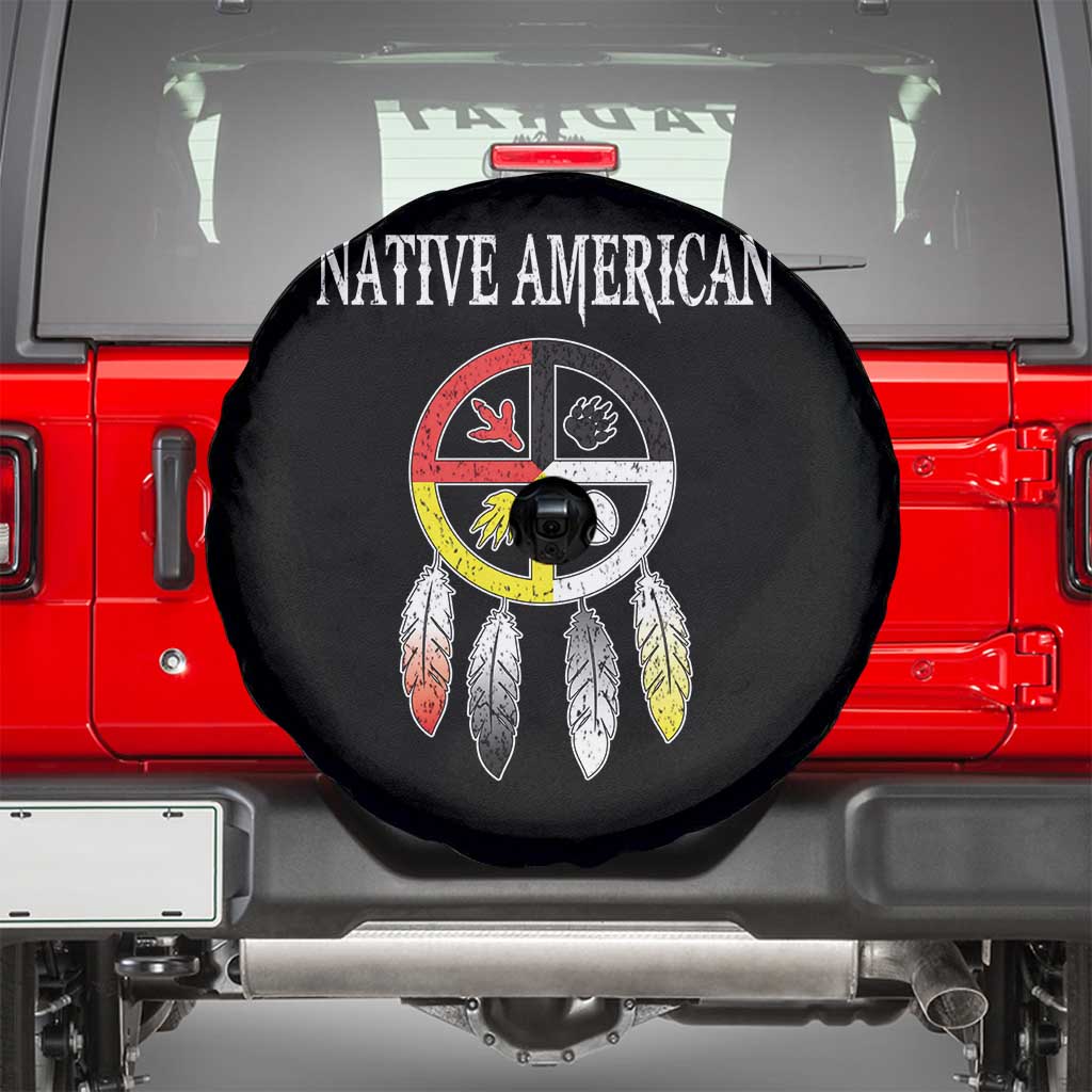 Native American Spare Tire Cover Medicine Wheel Dreamcatcher Spirit Animal Paws TS11 Black Print Your Wear