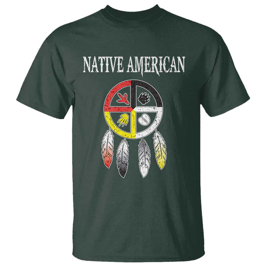 Native American T Shirt Medicine Wheel Dreamcatcher Spirit Animal Paws TS11 Dark Forest Green Print Your Wear