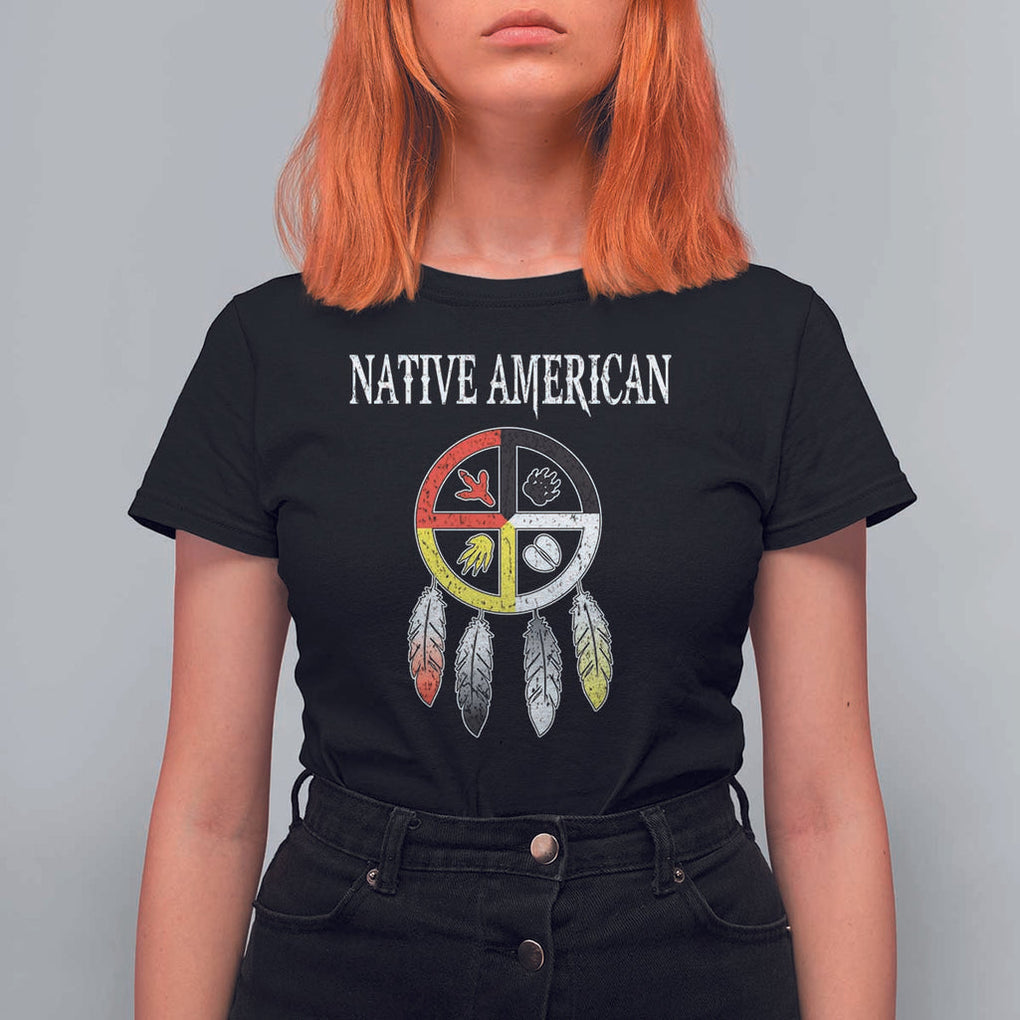 Native American T Shirt For Women Medicine Wheel Dreamcatcher Spirit Animal Paws TS11 Black Print Your Wear