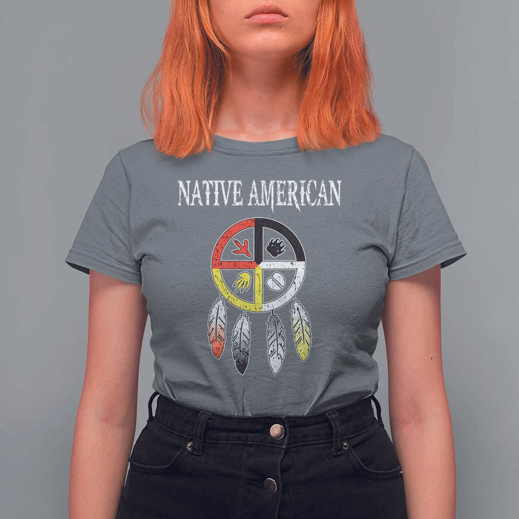 Native American T Shirt For Women Medicine Wheel Dreamcatcher Spirit Animal Paws TS11 Charcoal Print Your Wear